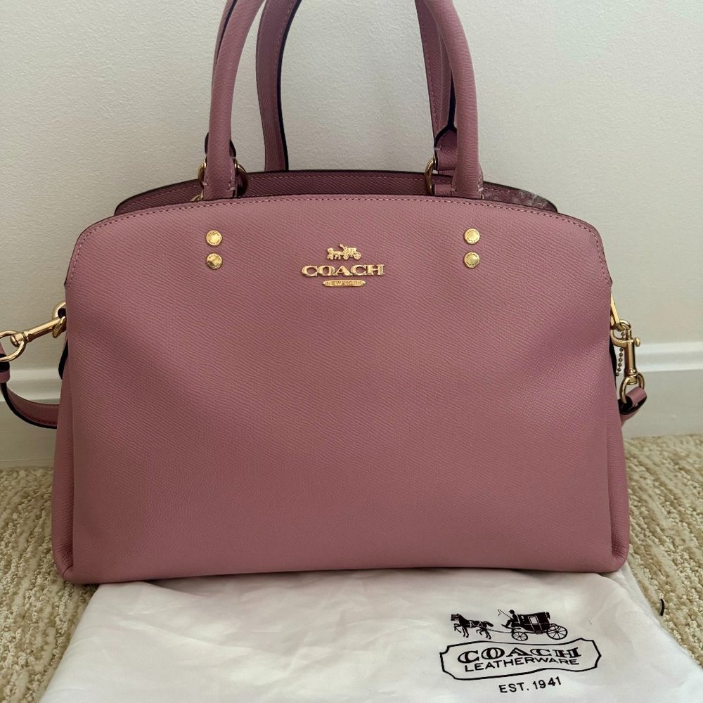 Coach pink saffiano leather satchel crossbody